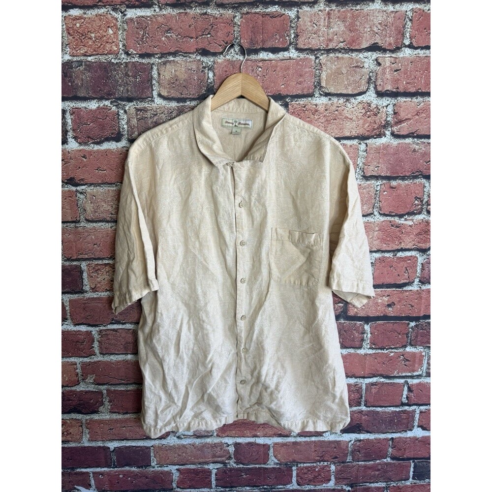 Tommy Bahama Mens Brown Short Sleeve Linen Button Up Hawaiian Shirt Size XL